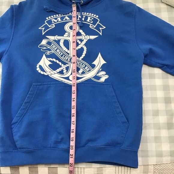 Just hoods BLUE hood sweatshirt nautical print anchor blue white hoodie  Small - Picture 7 of 11